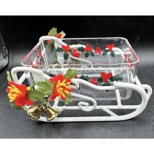 Vintage 1980’s Christmas CASE Serving Sled Removable Dish Holly Berries - LO5